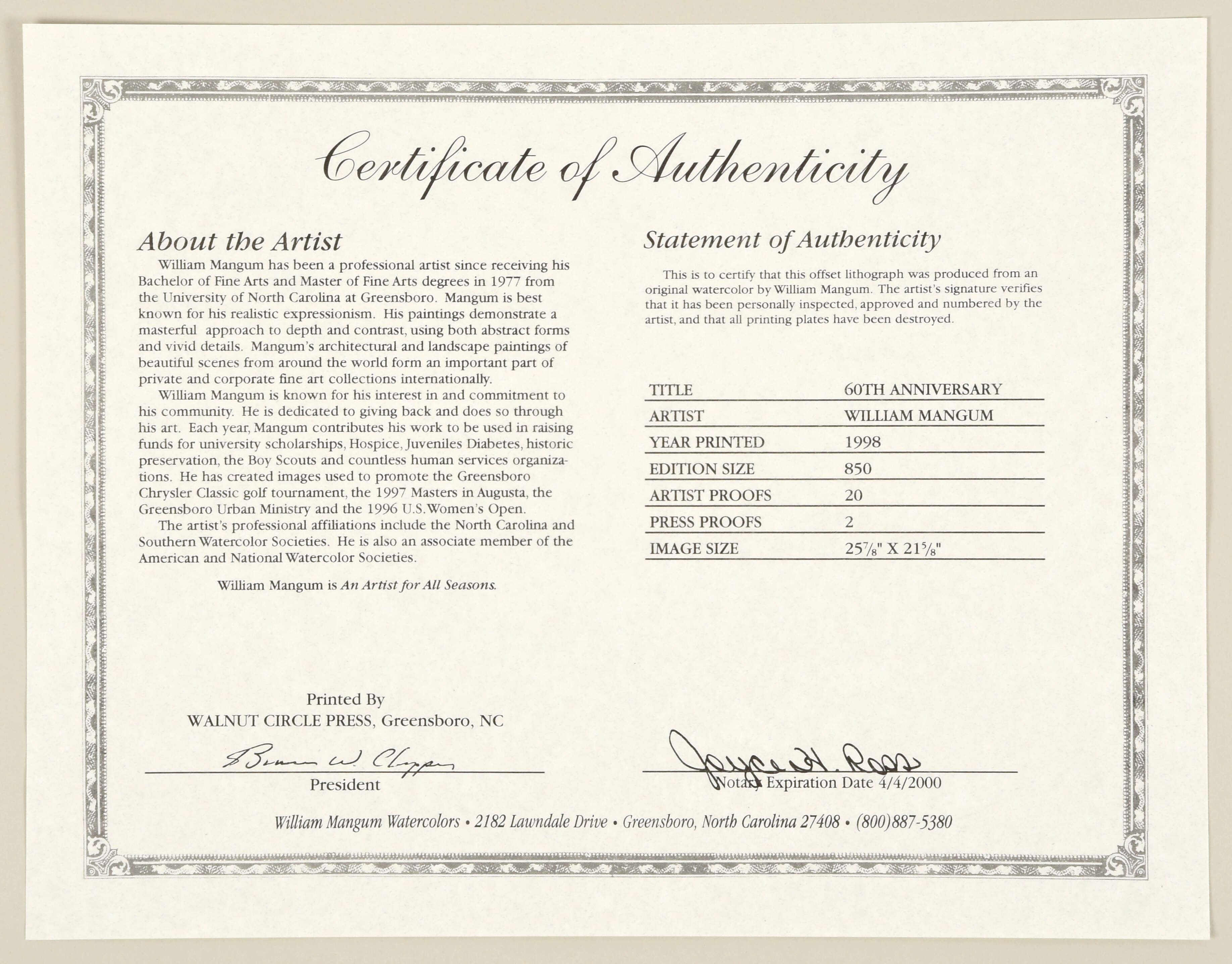 William Mangum Prints 60th Anniversary Greater Greensboro Clas - Boxed by William Mangum-2