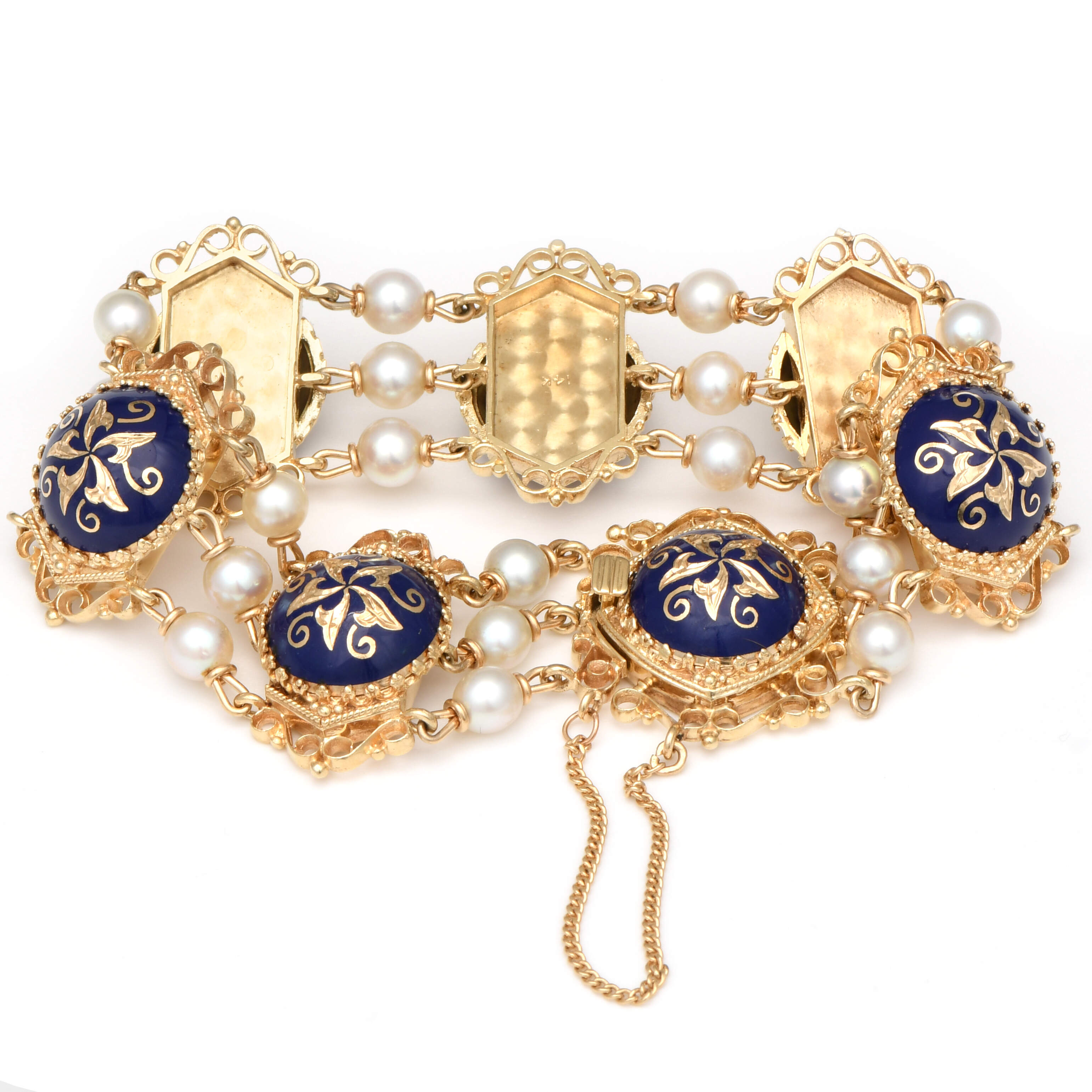 14KY Akoya Pearl & Gold Enamel Accent Link Bracelet-2