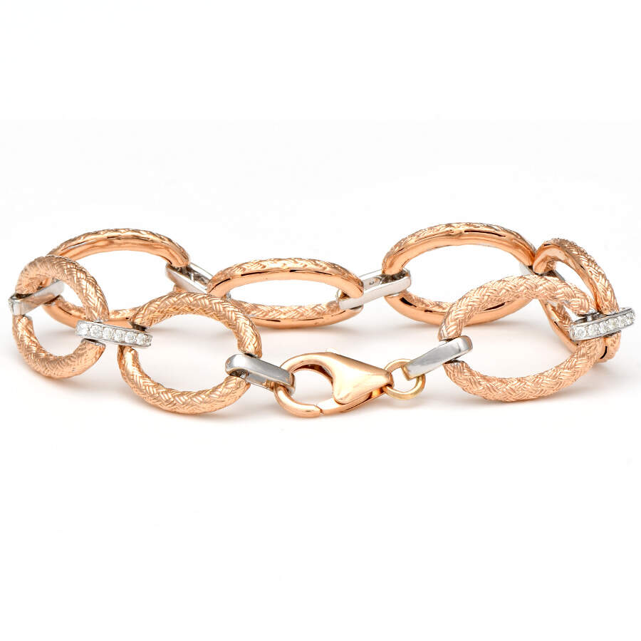 14KRW Diamond(0.65) Oval Textured Link Bracelet-2