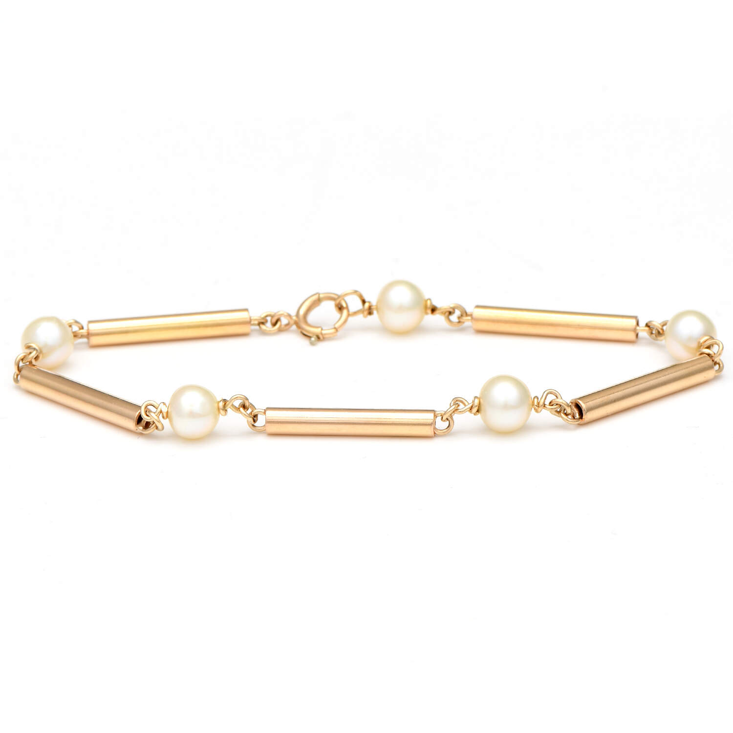 14KY Cultured Pearl & Bar Link Bracelet-1