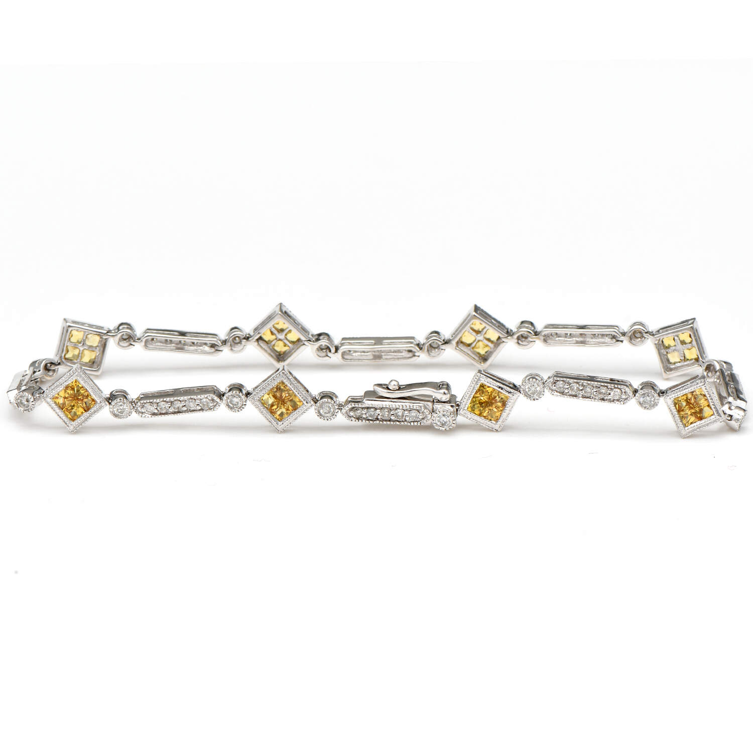 14KW Yellow Sapphire(1.90) & Diamond(0.60) Line Bracelet-2