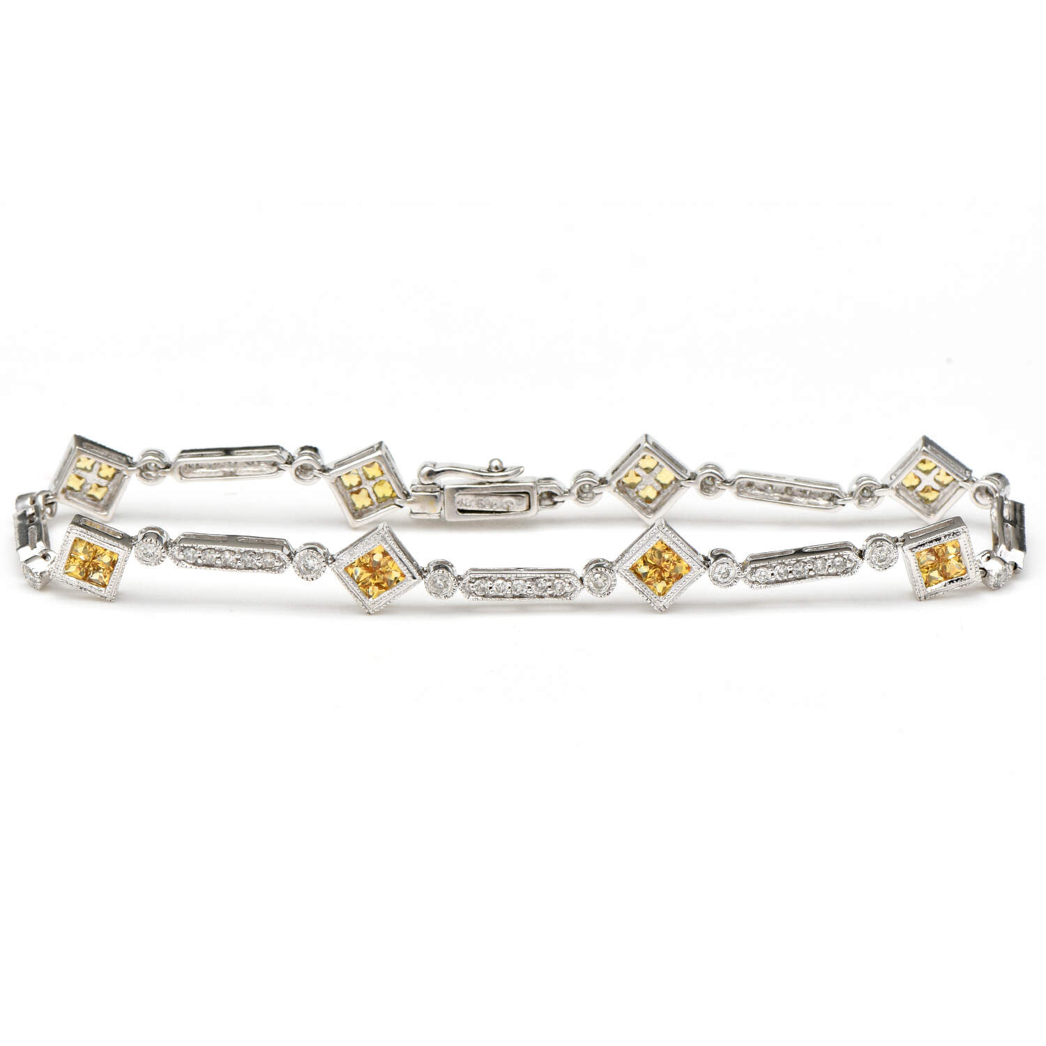 14KW Yellow Sapphire(1.90) & Diamond(0.60) Line Bracelet-1