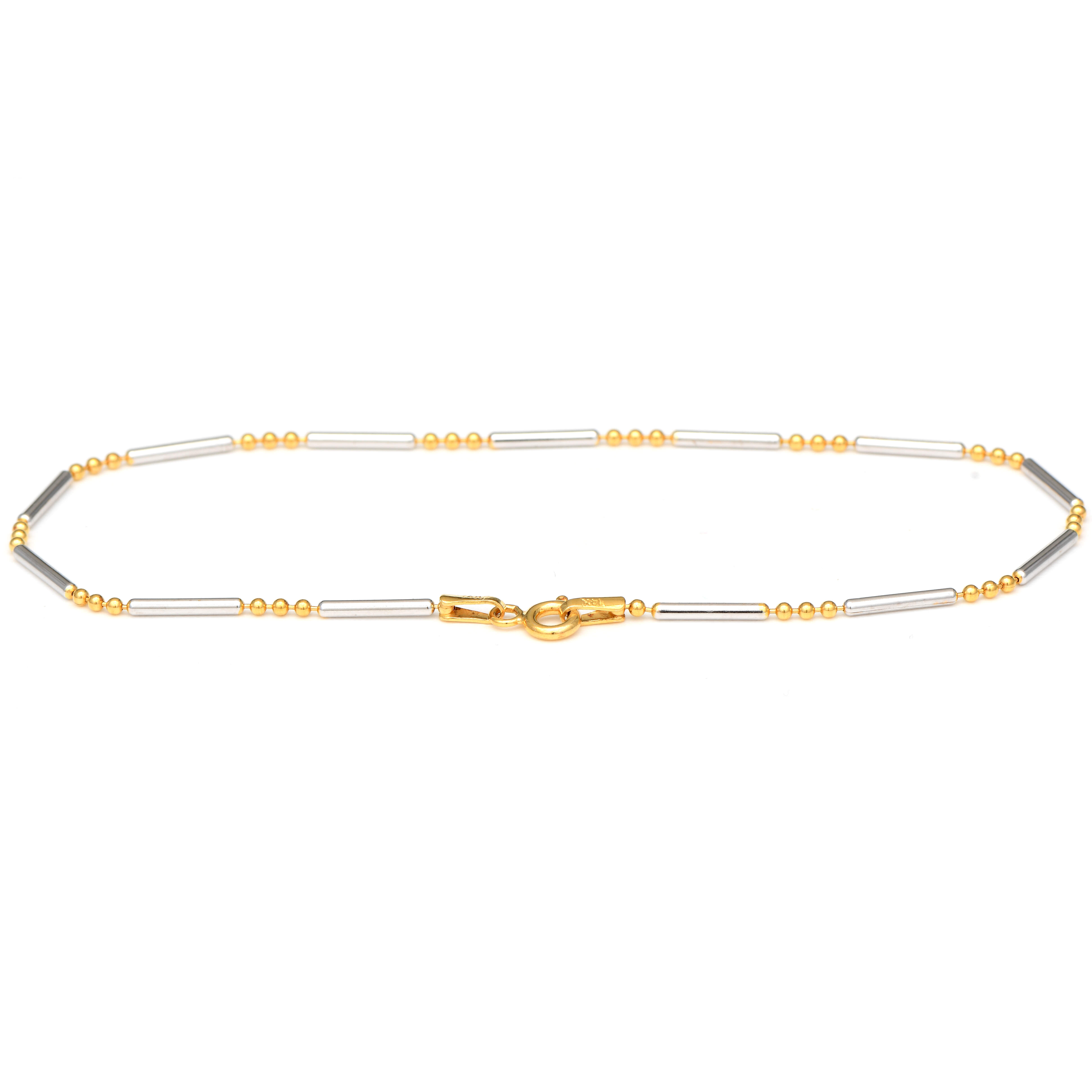 14KWY Two-Tone Bead & Bar Anklet Bracelet-2