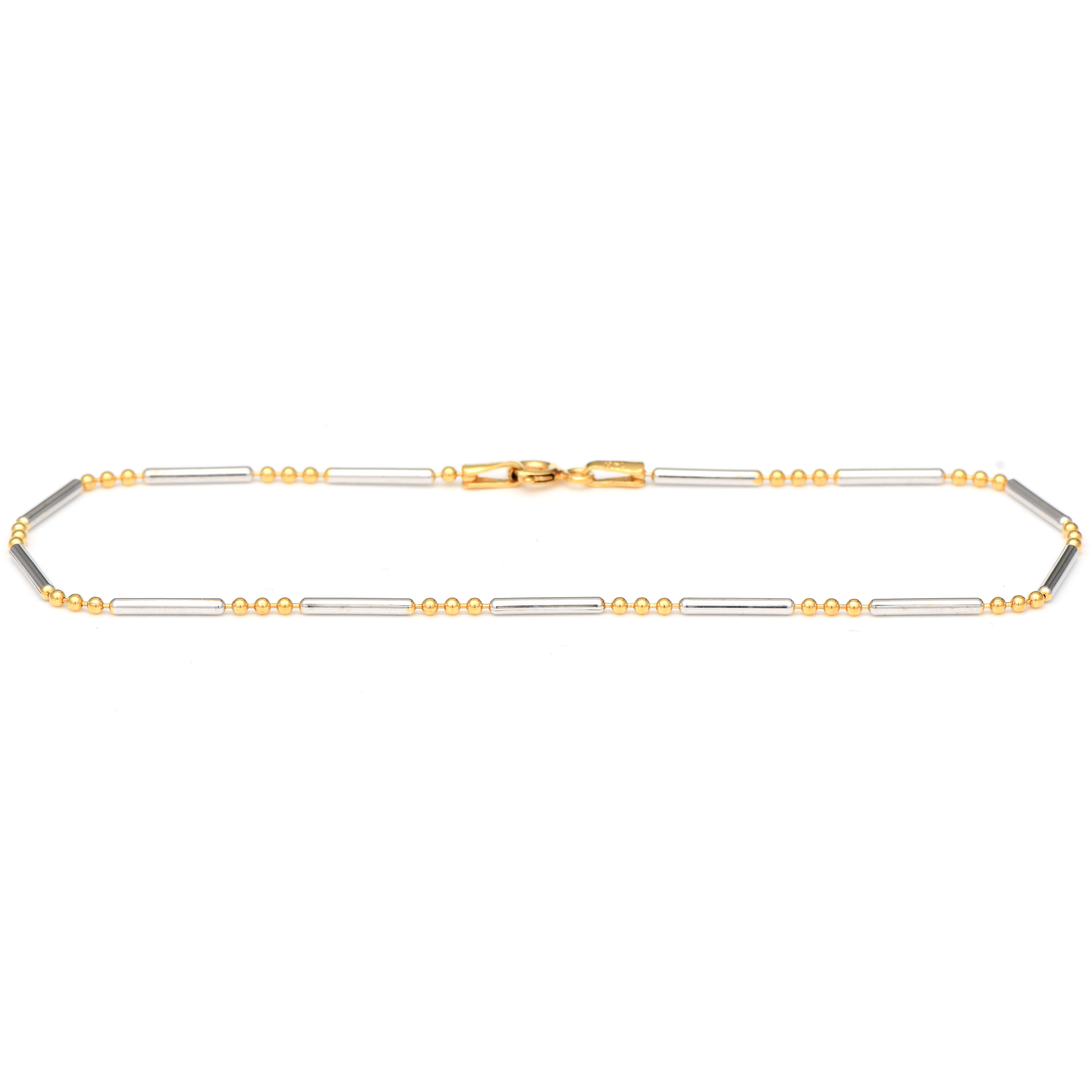 14KWY Two-Tone Bead & Bar Anklet Bracelet-1