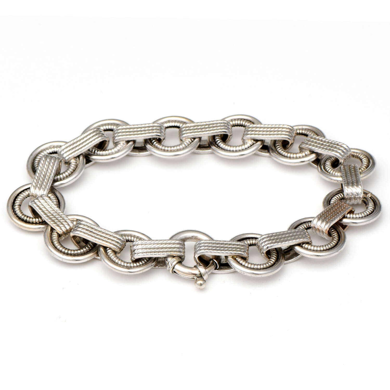 14KW Fancy Textured Ring Link Bracelet-2