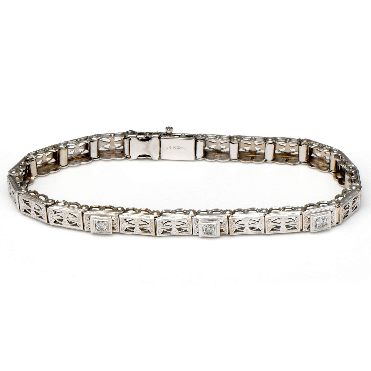 14KW Art Deco Diamond(0.18) Filigree Bracelet-1