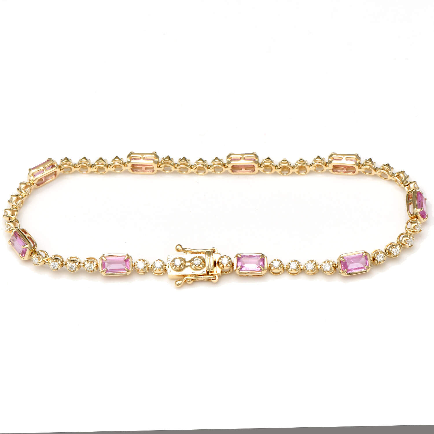 14KY Pink Sapphire(3.06) & Diamond(0.55) Line Bracelet-2