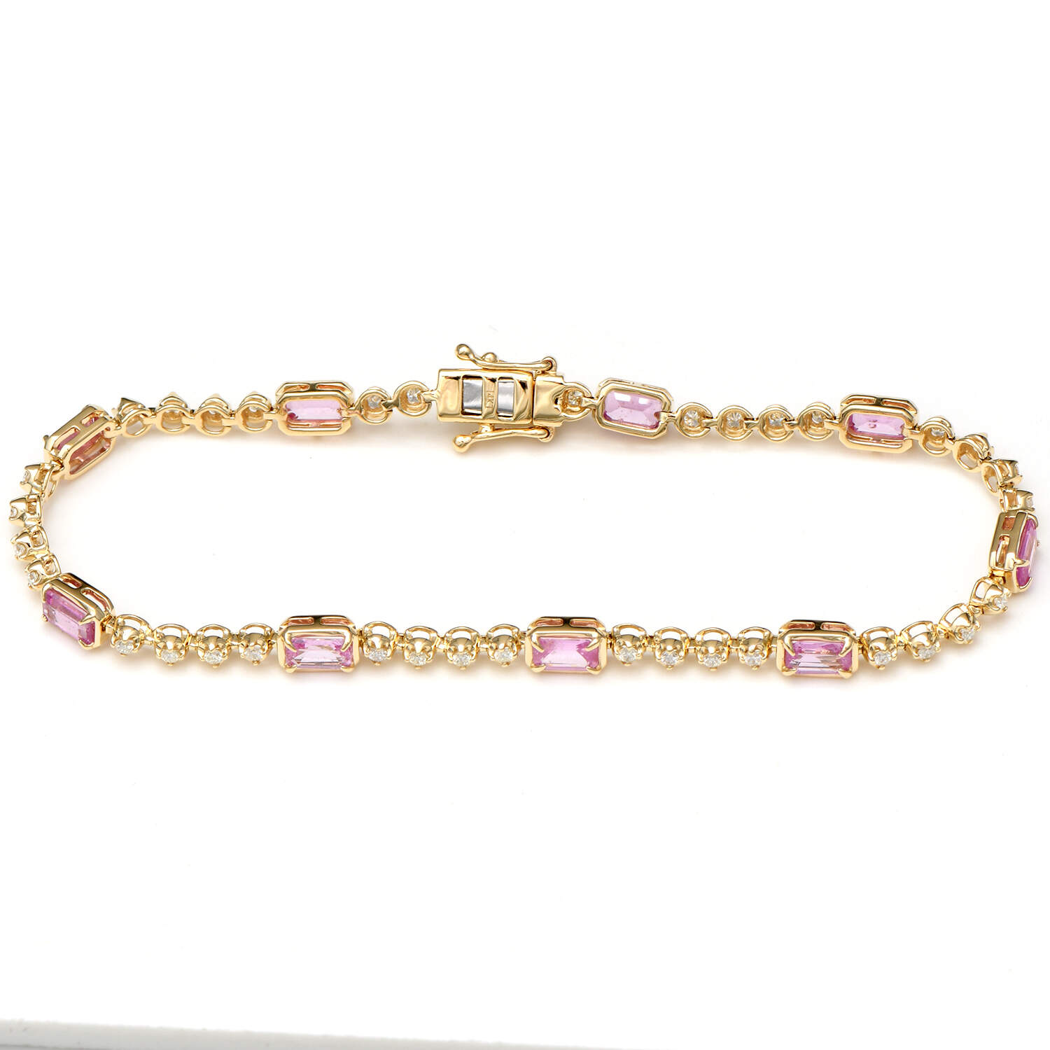 14KY Pink Sapphire(3.06) & Diamond(0.55) Line Bracelet-1