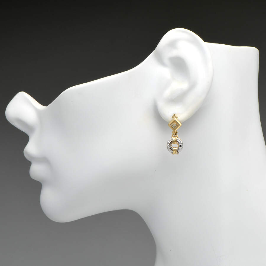 14KYW Geometric Two Tone Dangle Earrings-3