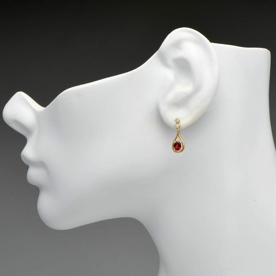 14KY Garnet(0.60) & Diamond(0.10) Drop Earrings-3