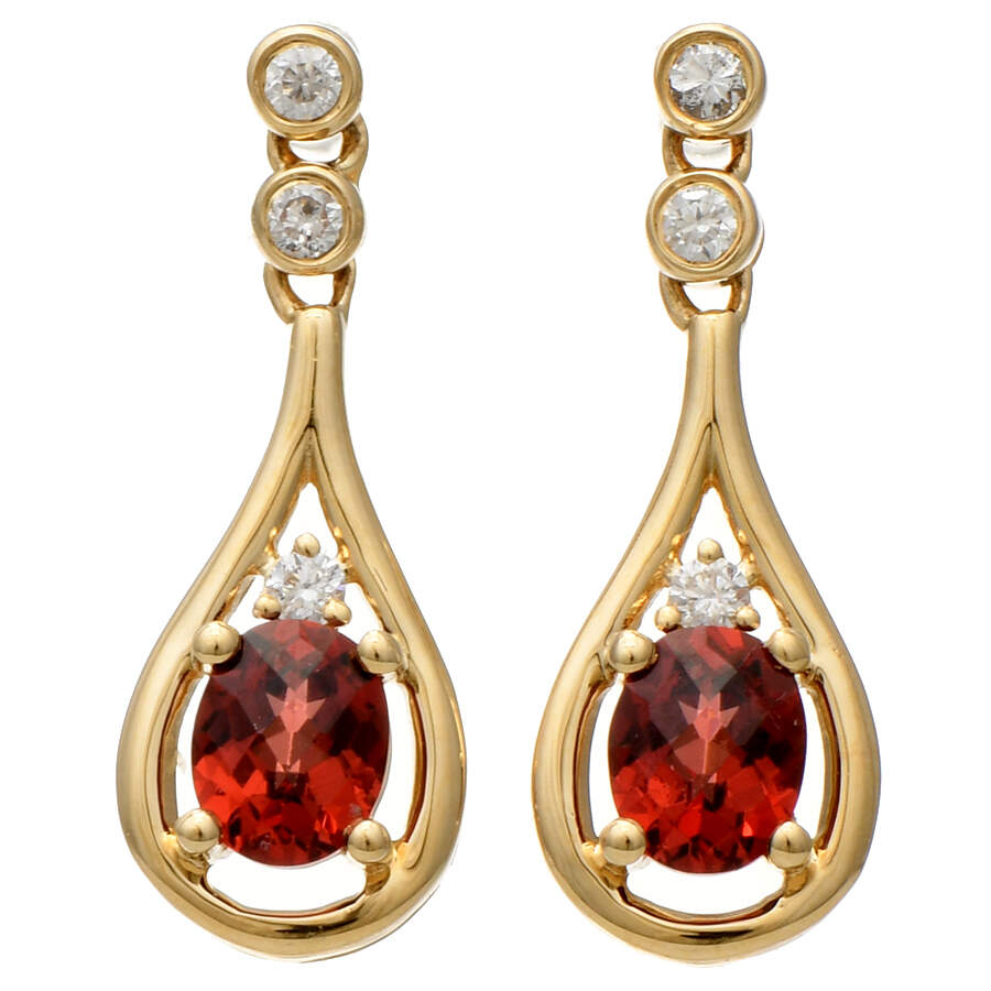 14KY Garnet(0.60) & Diamond(0.10) Drop Earrings-1