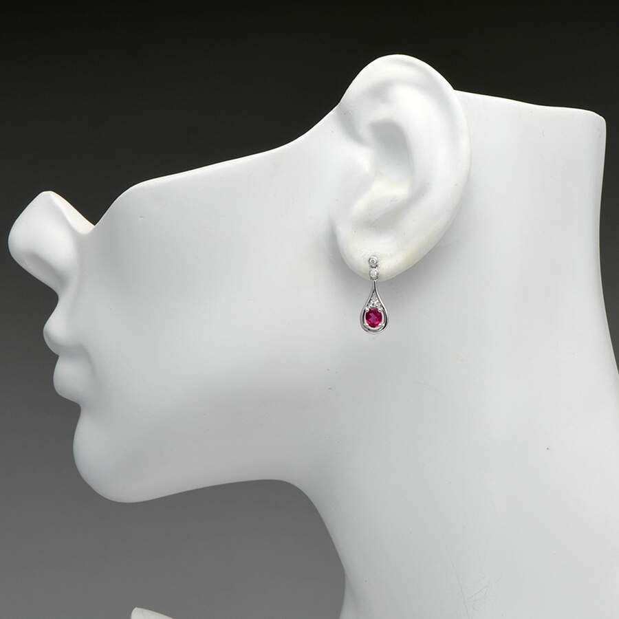 14KW Rubellite Tourmaline(0.66) & Diamond(0.09) Accent Drop Earrings-3