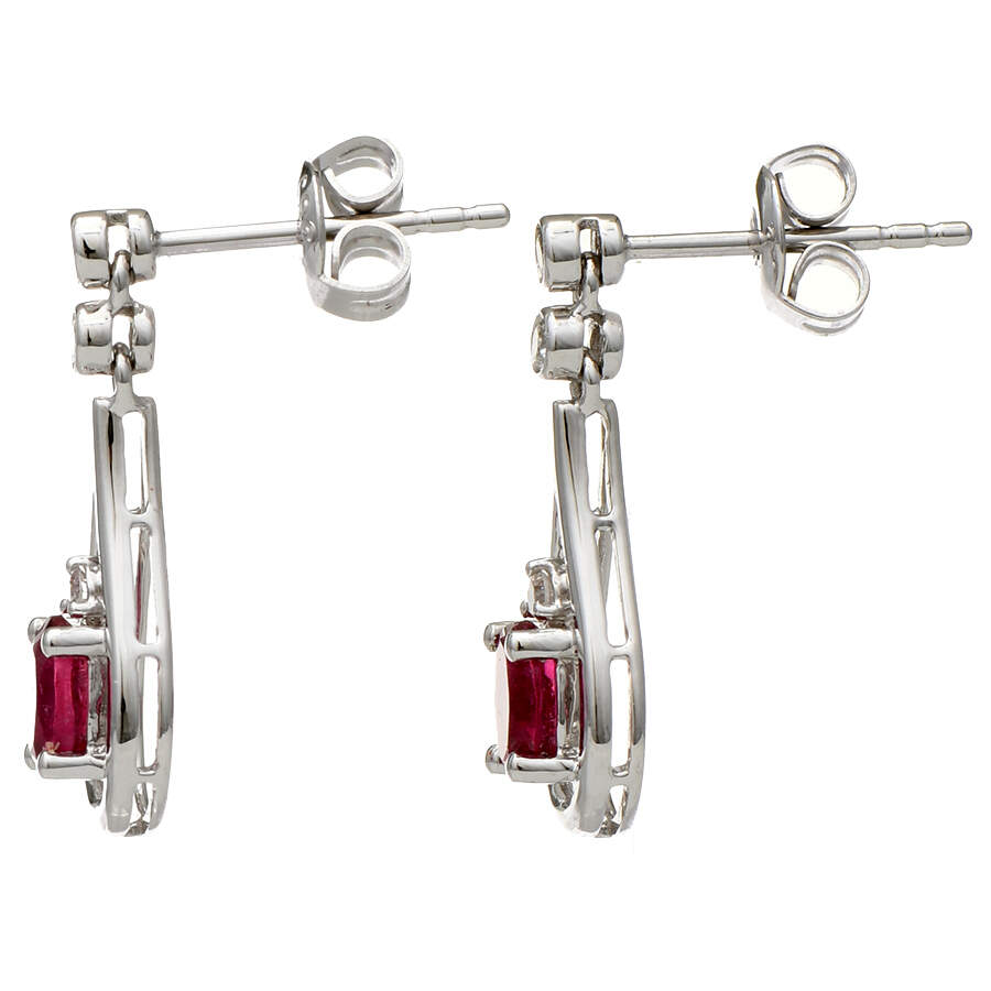 14KW Rubellite Tourmaline(0.66) & Diamond(0.09) Accent Drop Earrings-2
