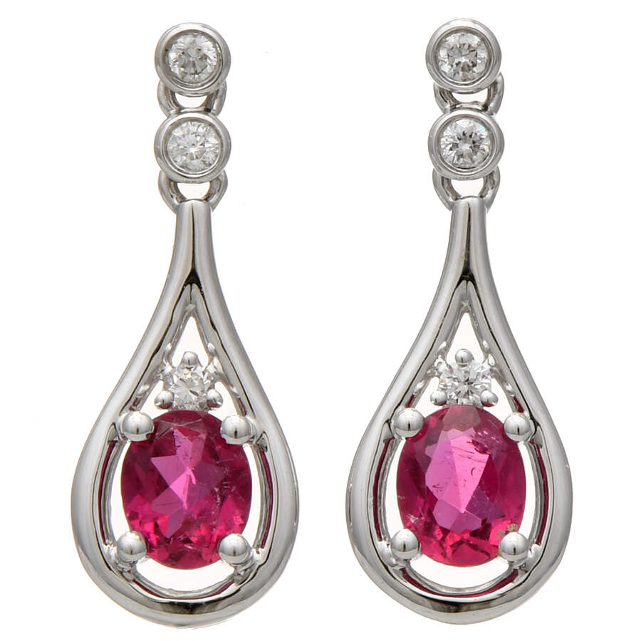 14KW Rubellite Tourmaline(0.66) & Diamond(0.09) Accent Drop Earrings-1