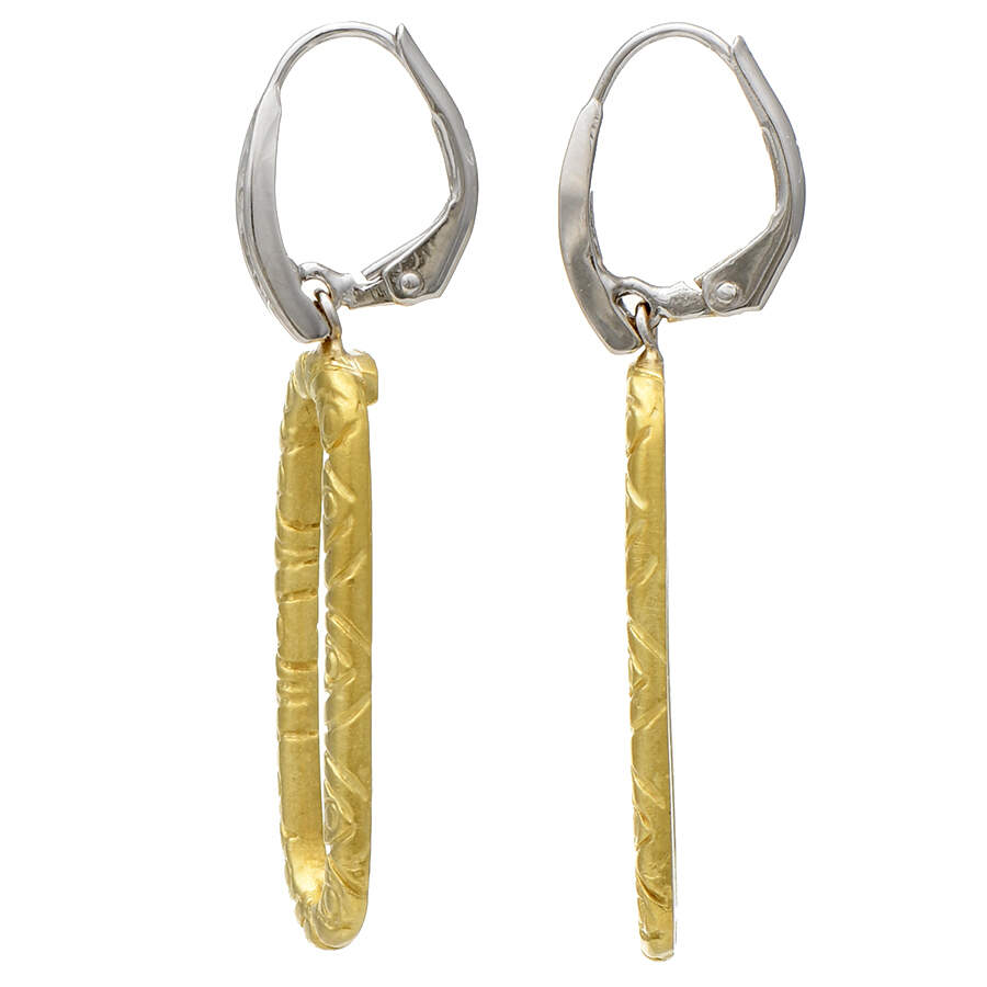 18KYW Diamond(0.10) Textured Two-Tone Drop Earrings-2