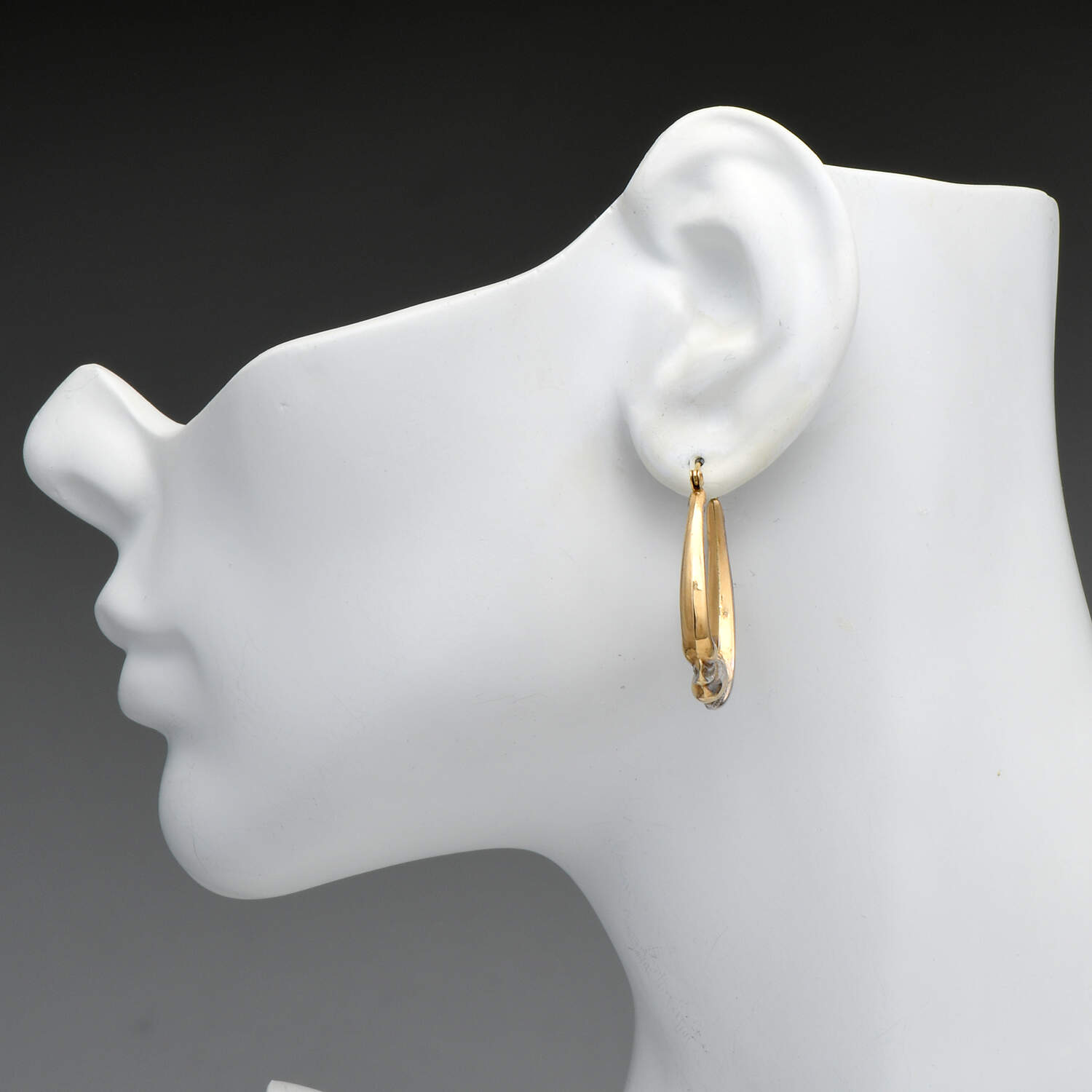 14KYW Two-Tone Embossed Twist Hoop Earrings-3
