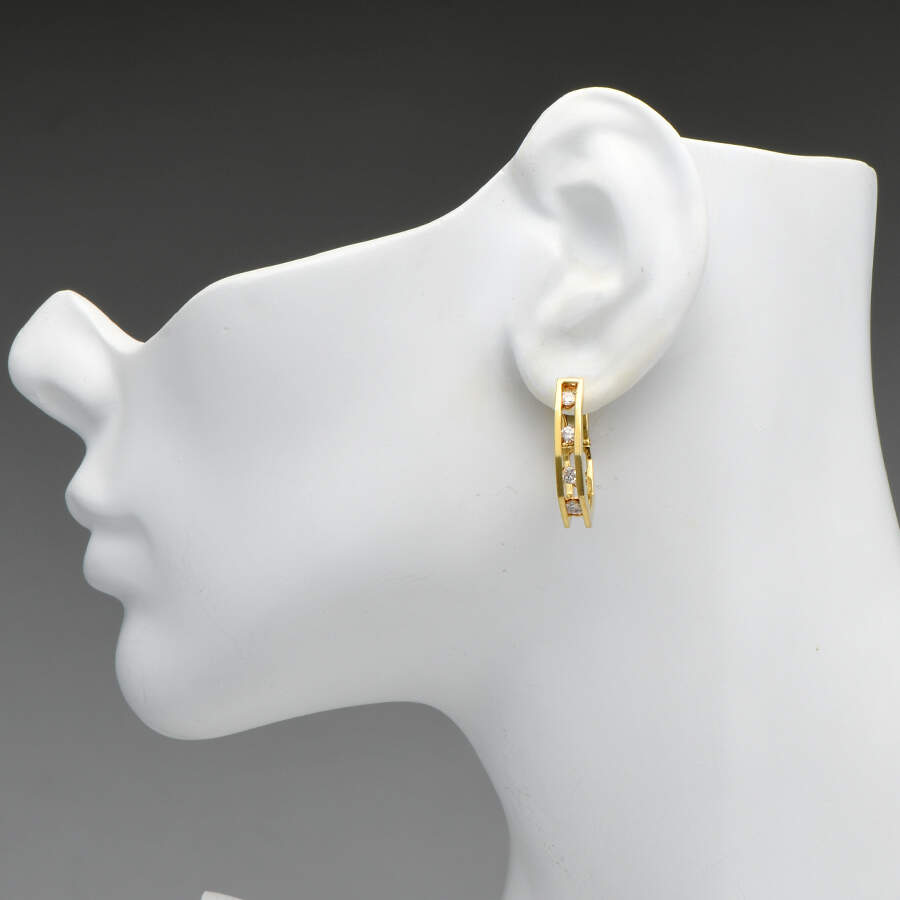 18KY Diamond(1.20) Inside Outside Hoop Earrings-3