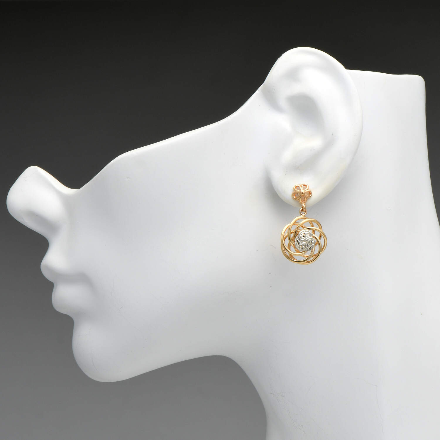 14KYW Two Tone Swirl Dangle Earrings-3