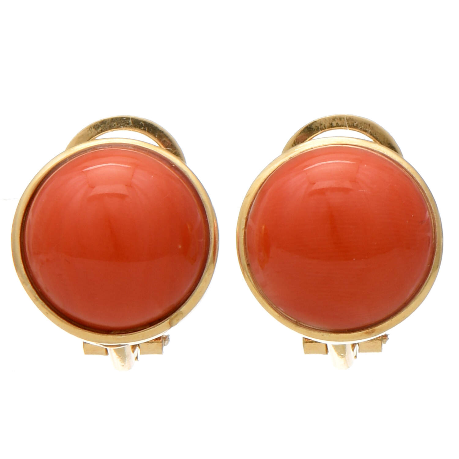 18KY Vintage Classic Coral Button Earrings-1
