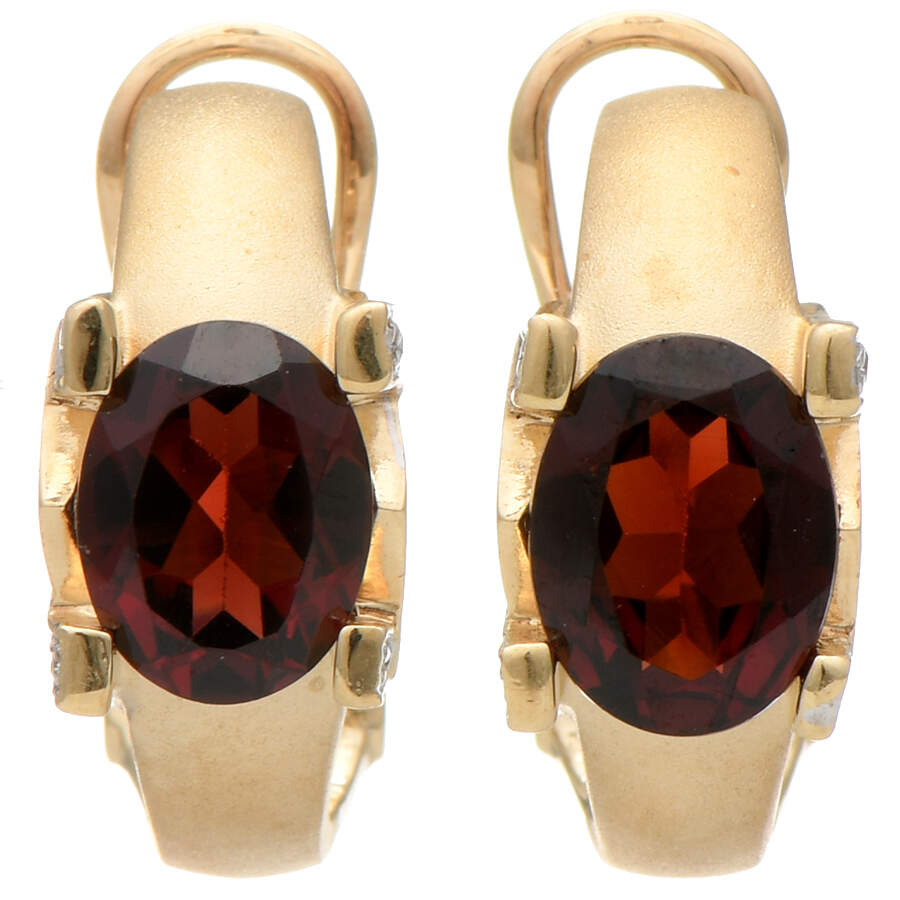 14KY Garnet(3.30) & Diamond(0.10) Accent Earrings-1