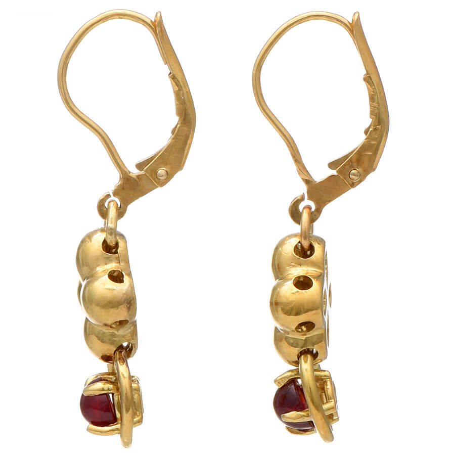 18KY Ruby Flower Dangle Earrings-2