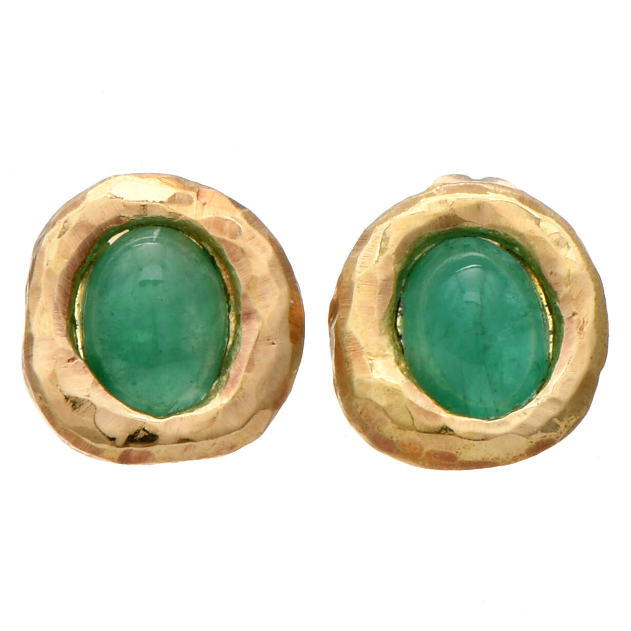 18KY Green Jade (3.0) Hammered Button Earrings-1