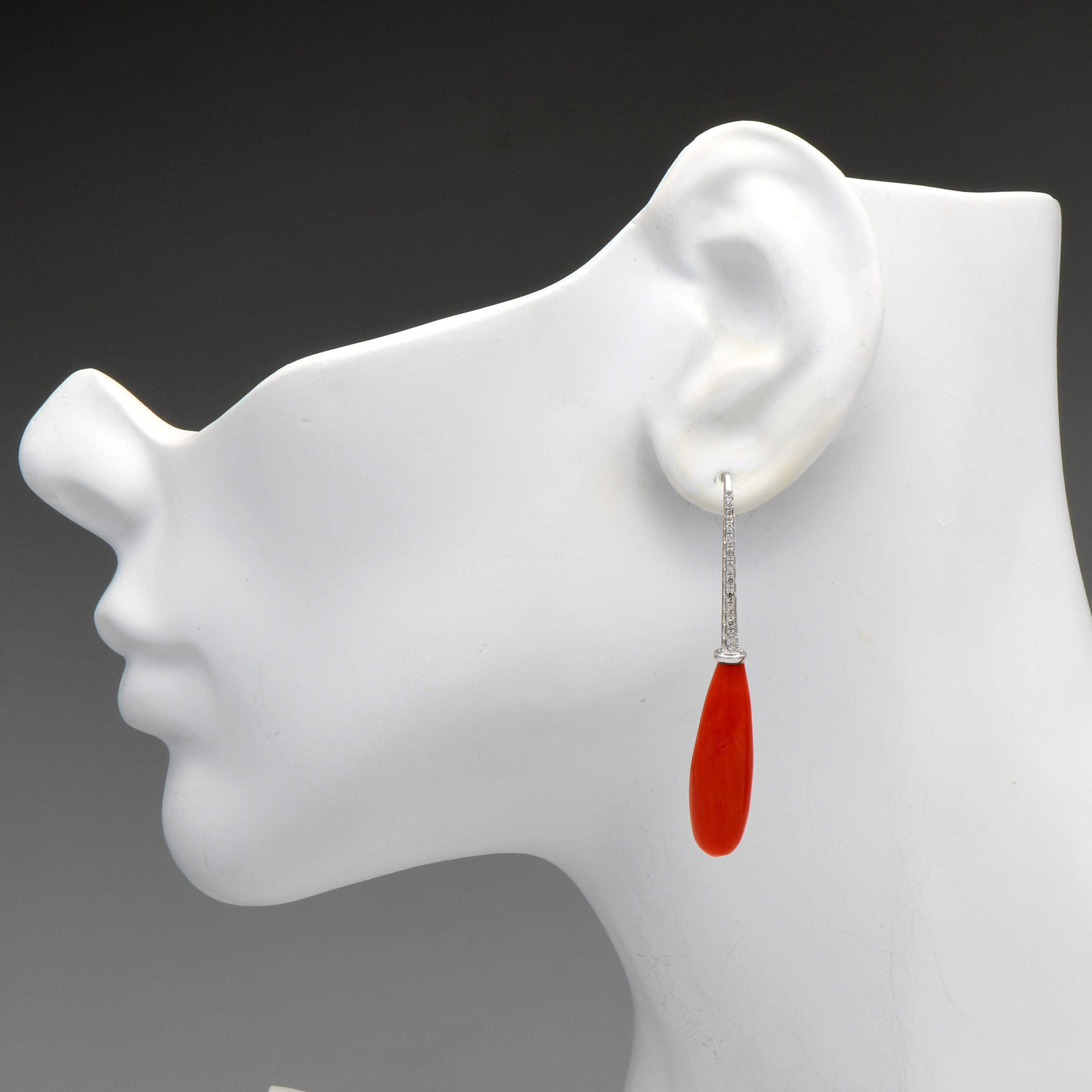 9KW Coral & Diamond(0.12) Accent Drop Earrings-3