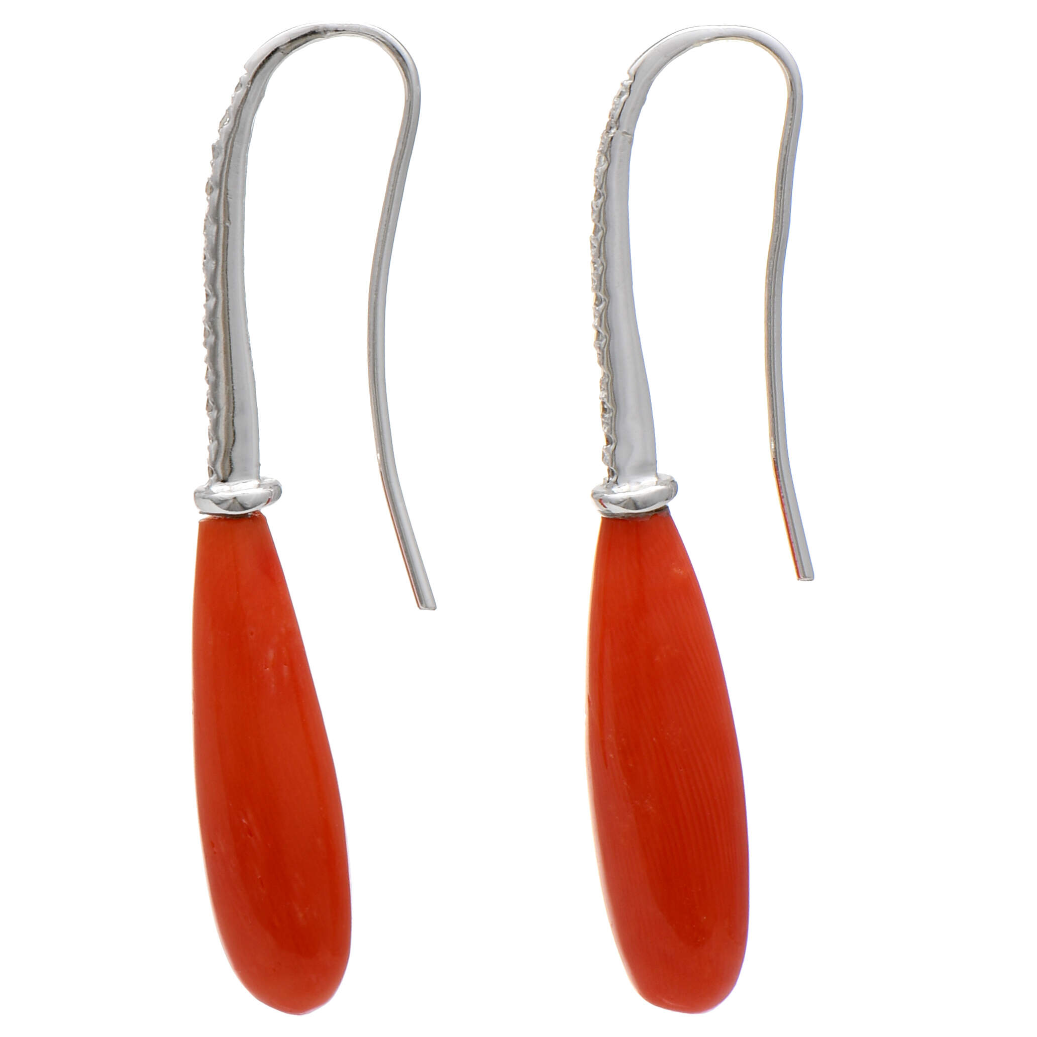 9KW Coral & Diamond(0.12) Accent Drop Earrings-2