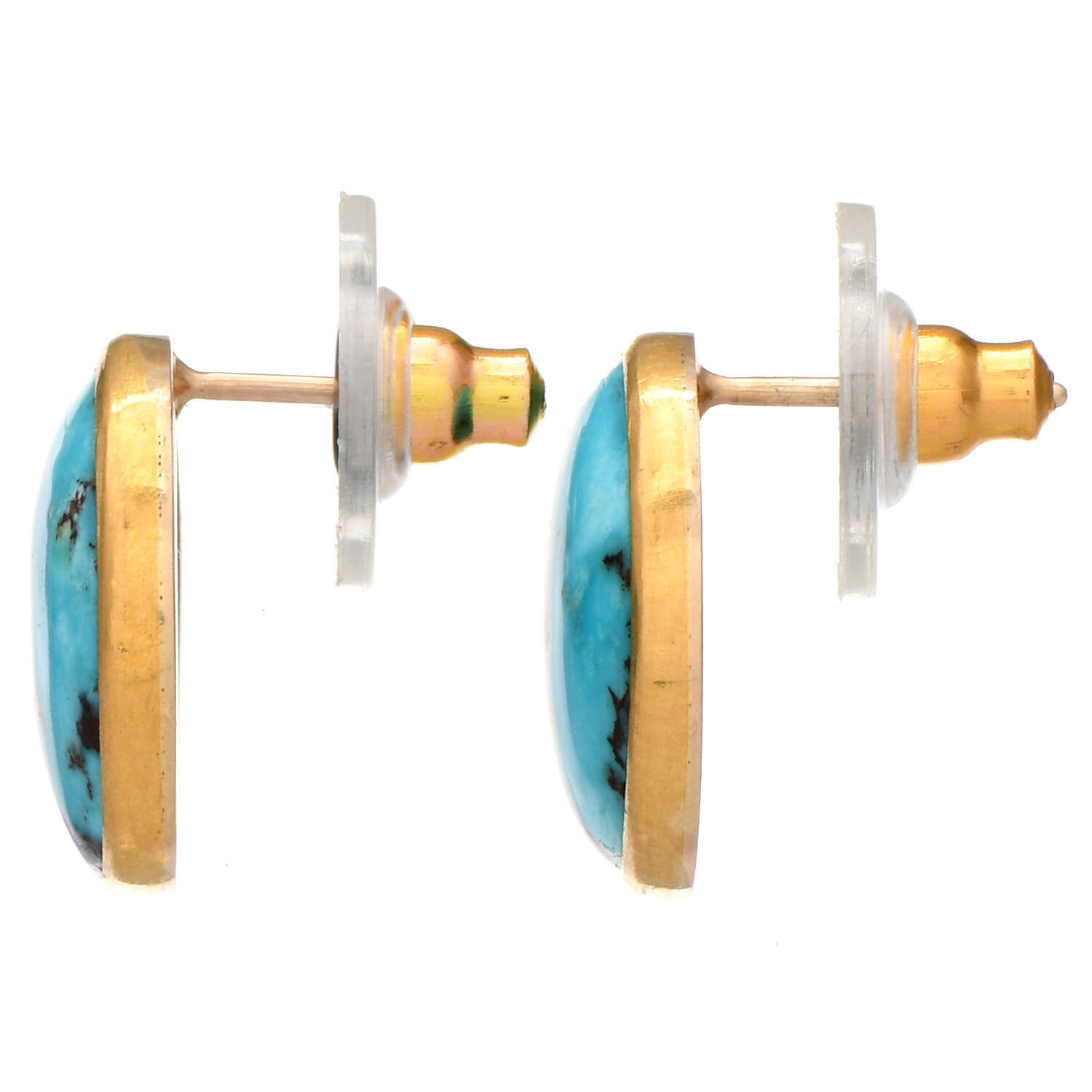 9KY Natural Turquoise Button Earrings-2