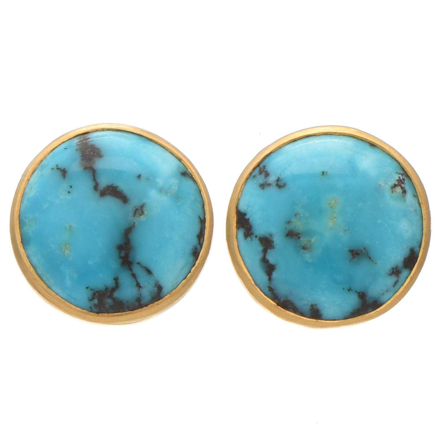 9KY Natural Turquoise Button Earrings-1