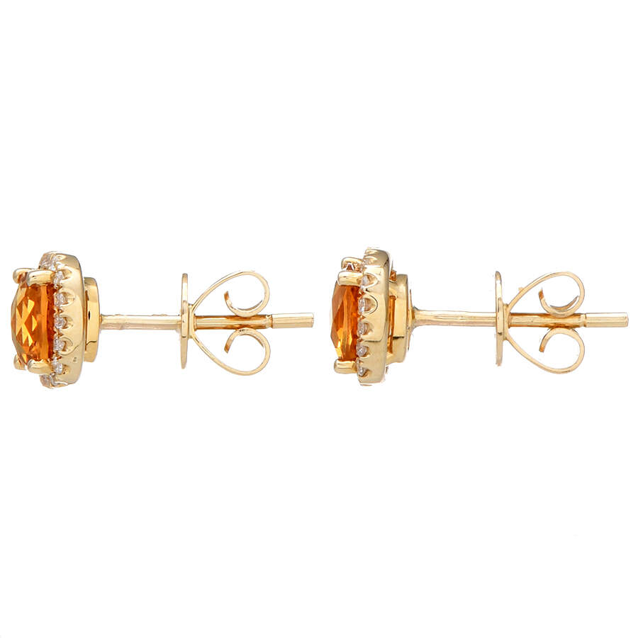 14KY Citrine(1.10) & Diamond(0.09)  Halo Stud Earrings-2