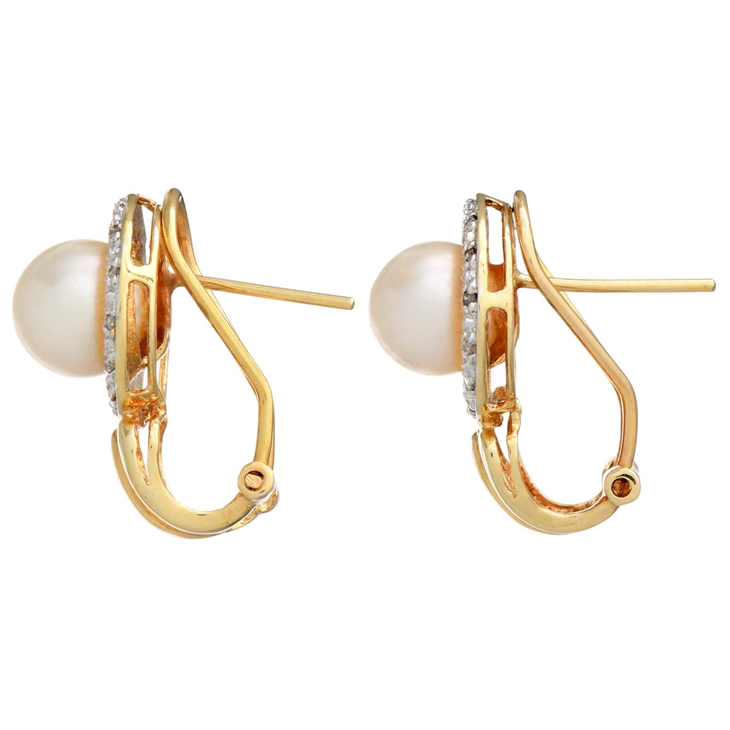 14KYW Pearl & Diamond (0.05) Ribbed Drop Earrings-2