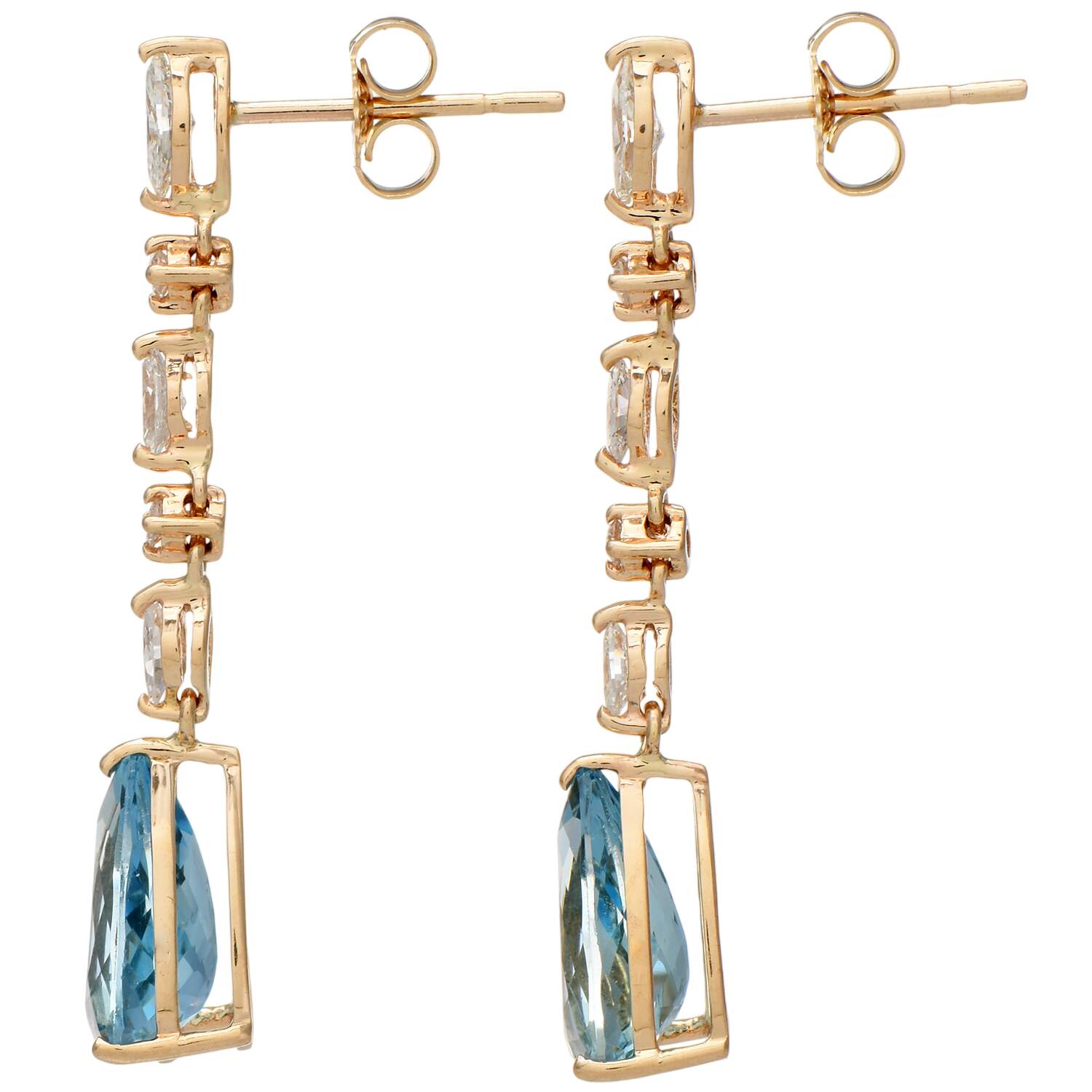 14KY Aquamarine(3.14) & Diamond(0.66) Drop Earrings-2