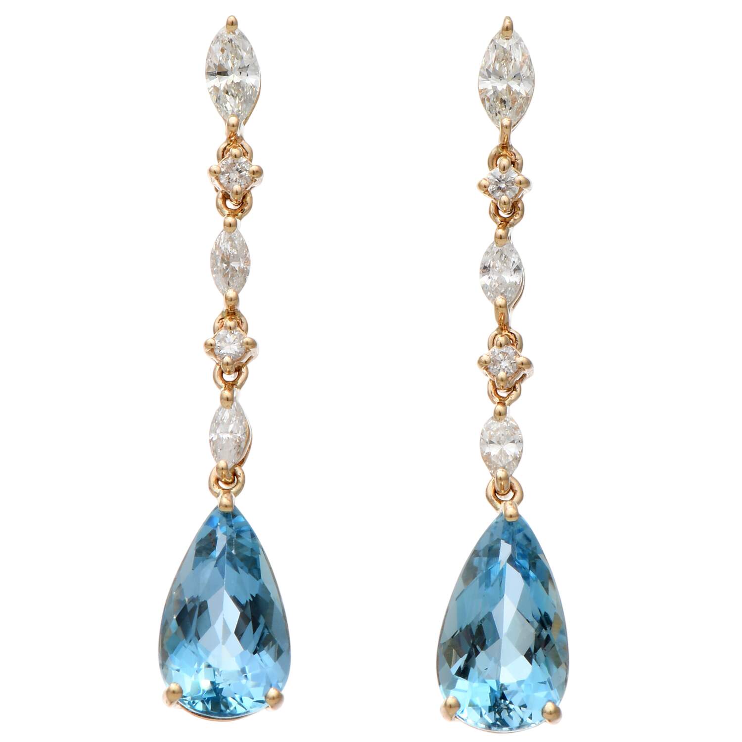 14KY Aquamarine(3.14) & Diamond(0.66) Drop Earrings-1