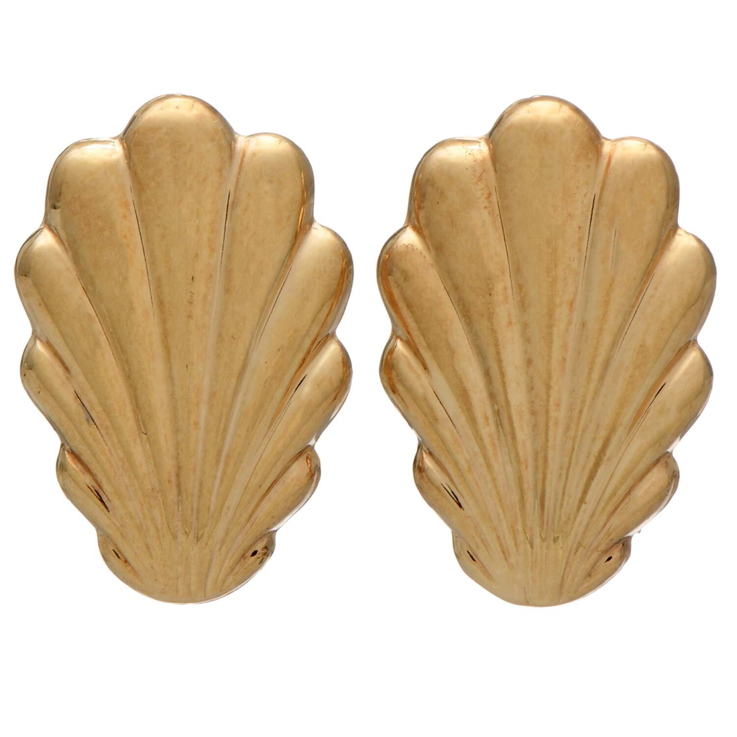 14KY Hollow Shell Ribbed Earrings-1