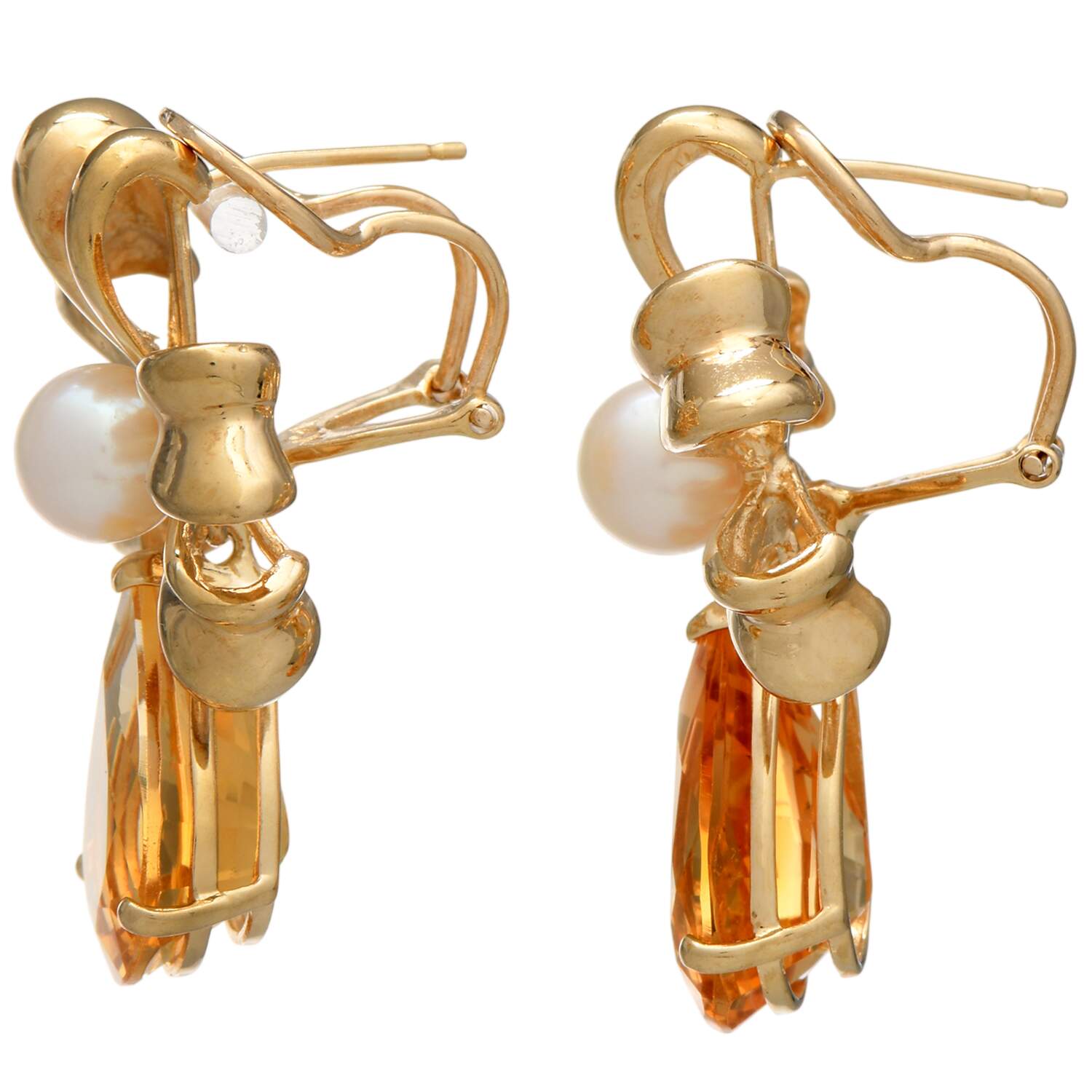 14KY Citrine(9.90) & Pearl(6.30 mm) Bow Drop Earrings-2