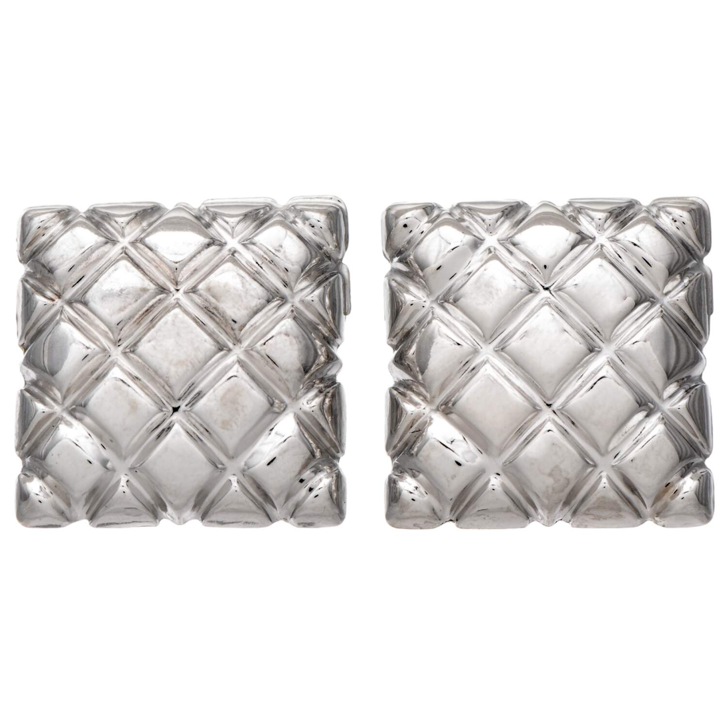 14KW Square Quilted Button Earrings-1