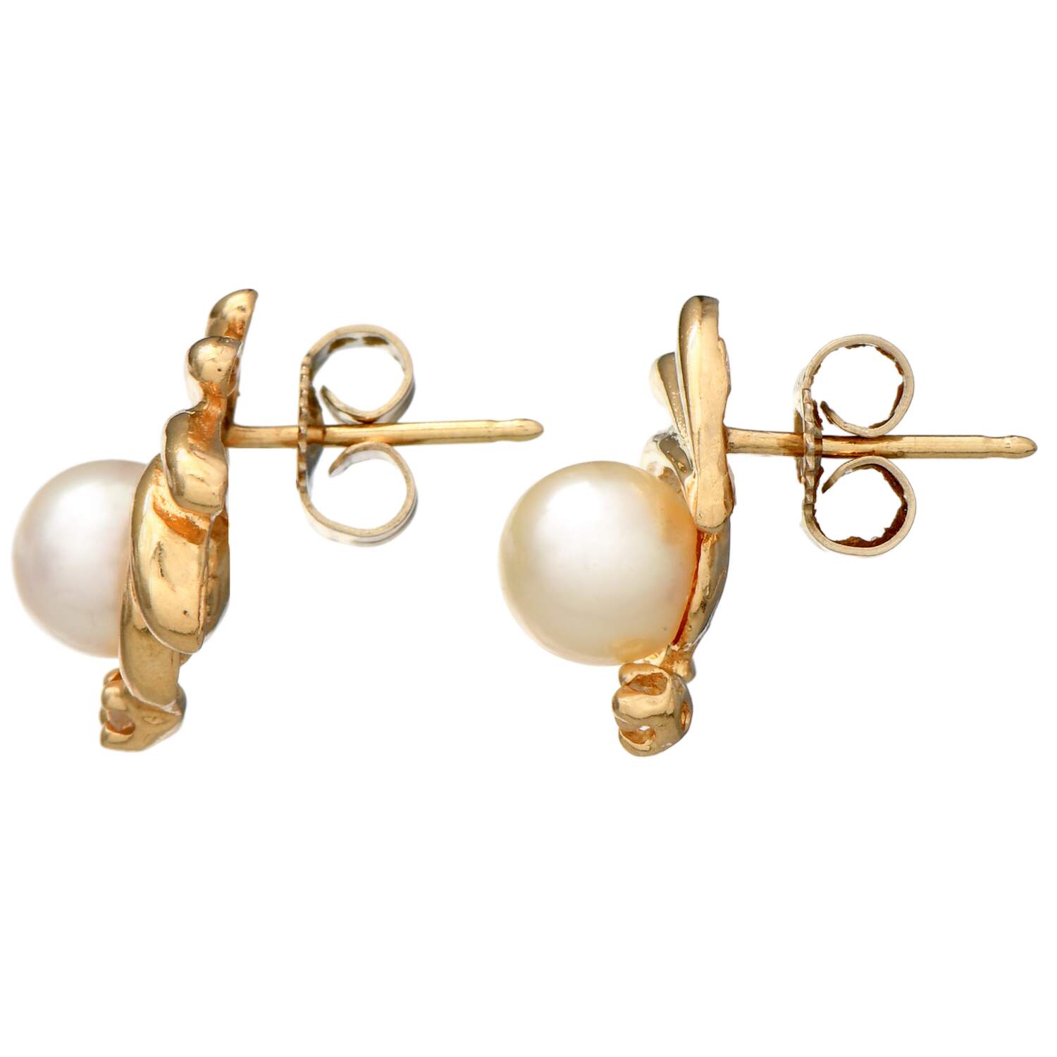 14KY Pearl(5.75 mm)  & Diamond Accent Stud Swirl Earrings-2