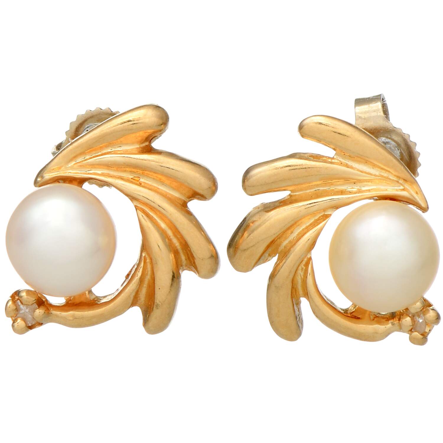 14KY Pearl(5.75 mm)  & Diamond Accent Stud Swirl Earrings-1