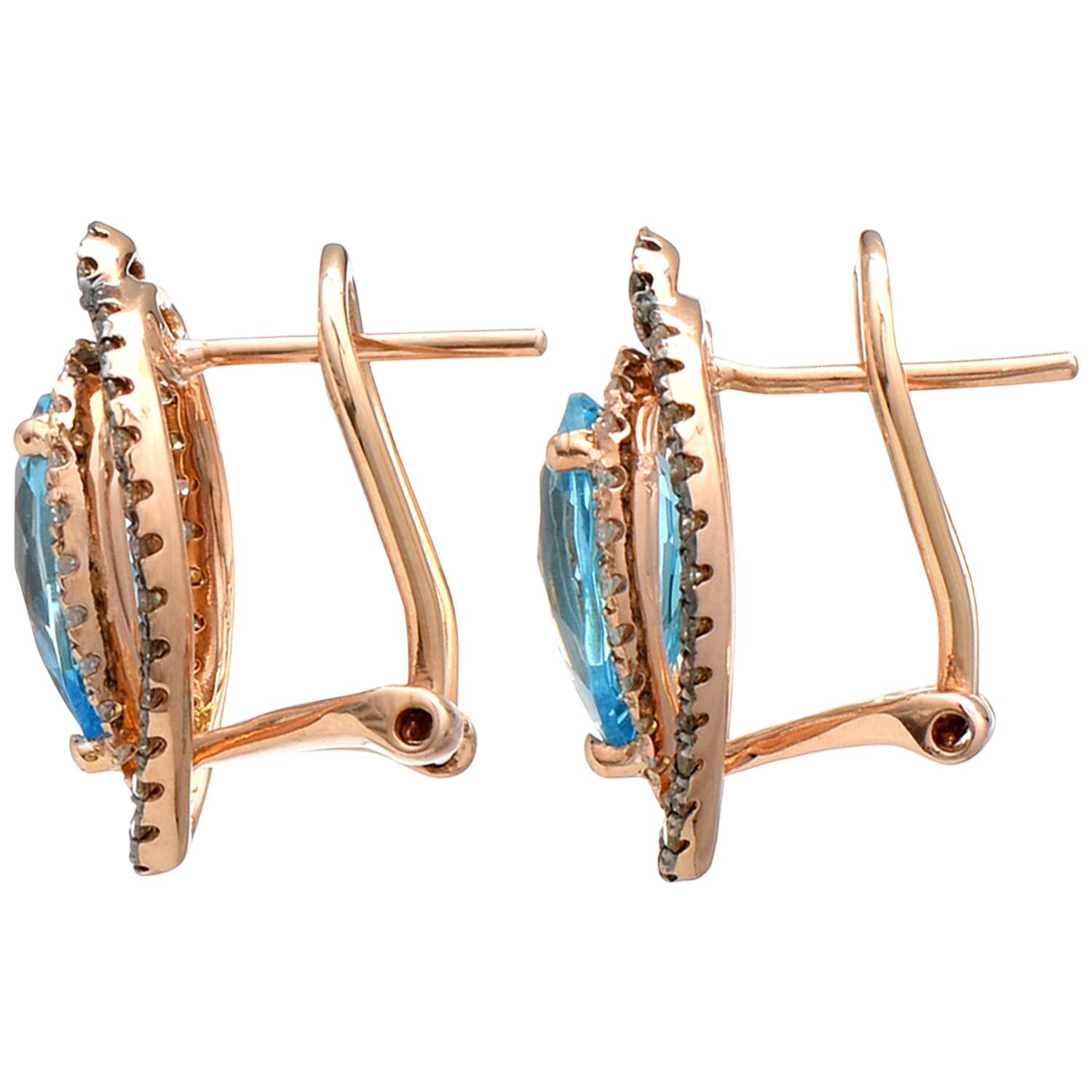 14KR Blue Topaz (4.48) & Brown & White (0.46) Diamond Earrings-2