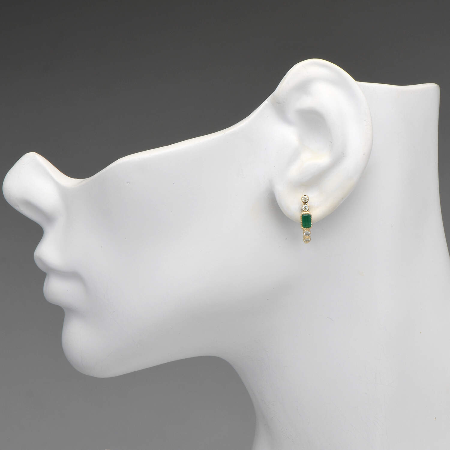 14KY Emerald(0.50) & Diamond(0.24) Half Hoop Earrings-3