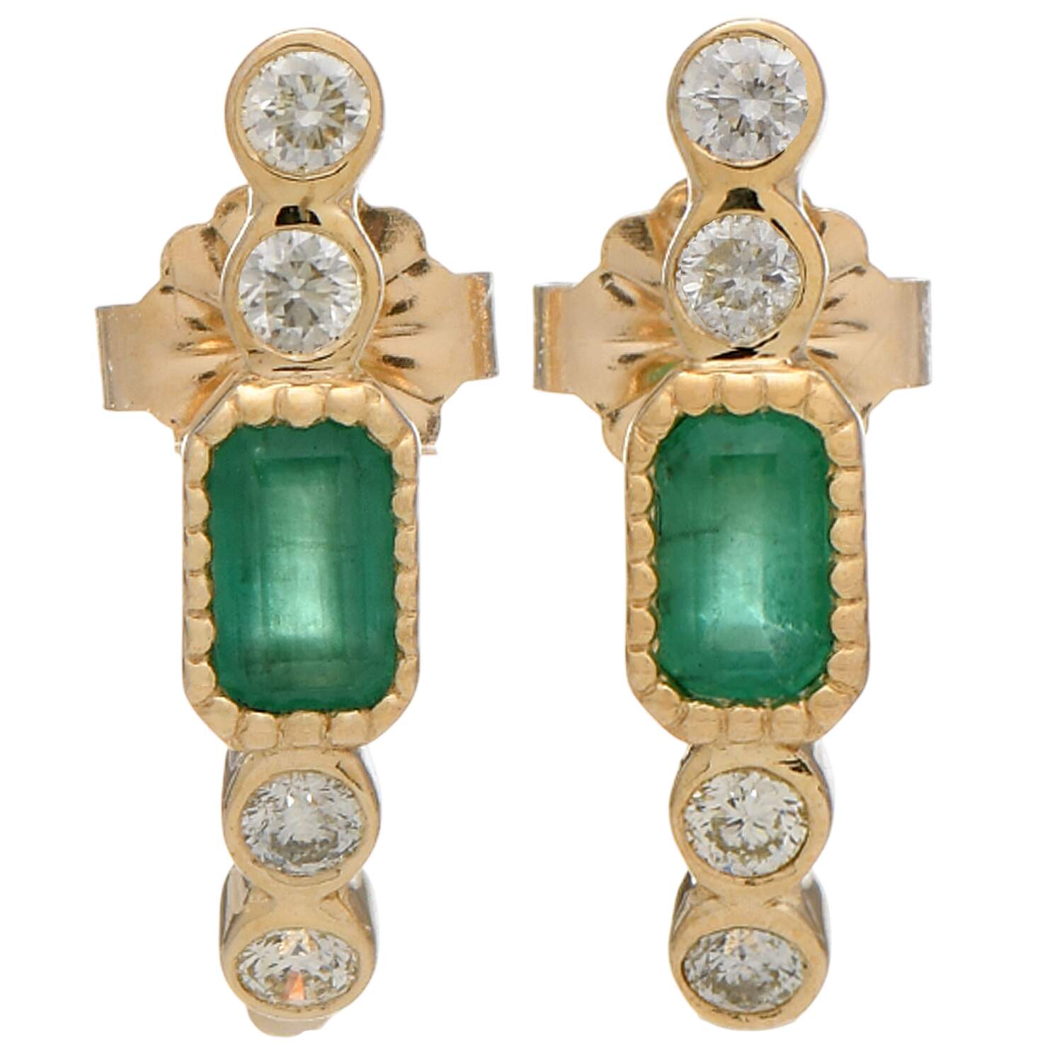14KY Emerald(0.50) & Diamond(0.24) Half Hoop Earrings-1
