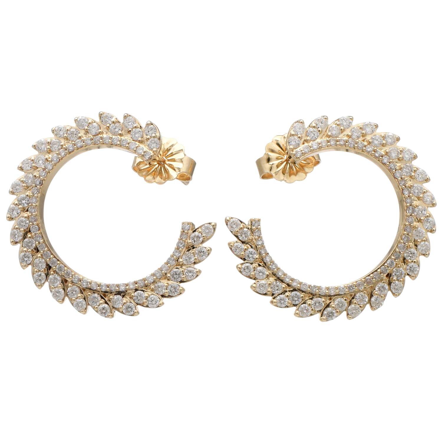 14KY Diamond(2.5) Laurel Wreath Hoop Earrings-1