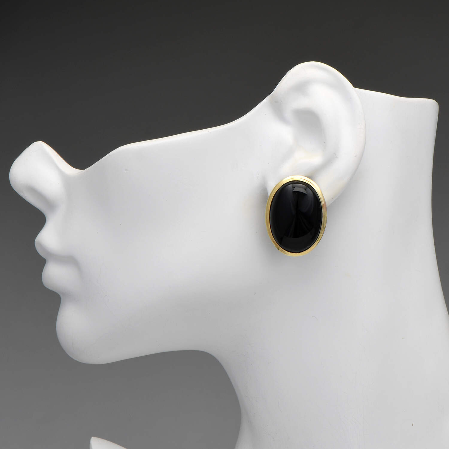 14KY Retro Modern Onyx (35.0) Cabochon Statement Earrings-3