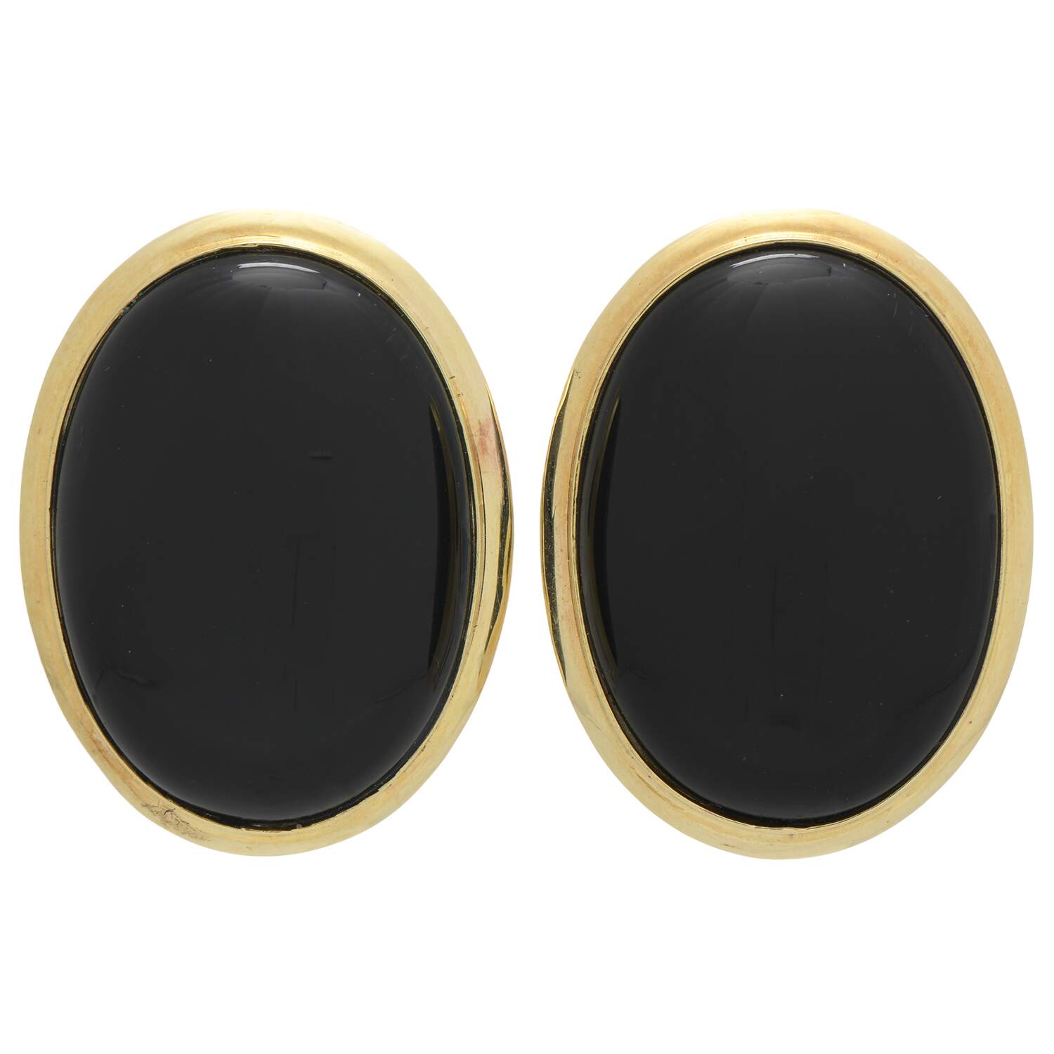 14KY Retro Modern Onyx (35.0) Cabochon Statement Earrings-1