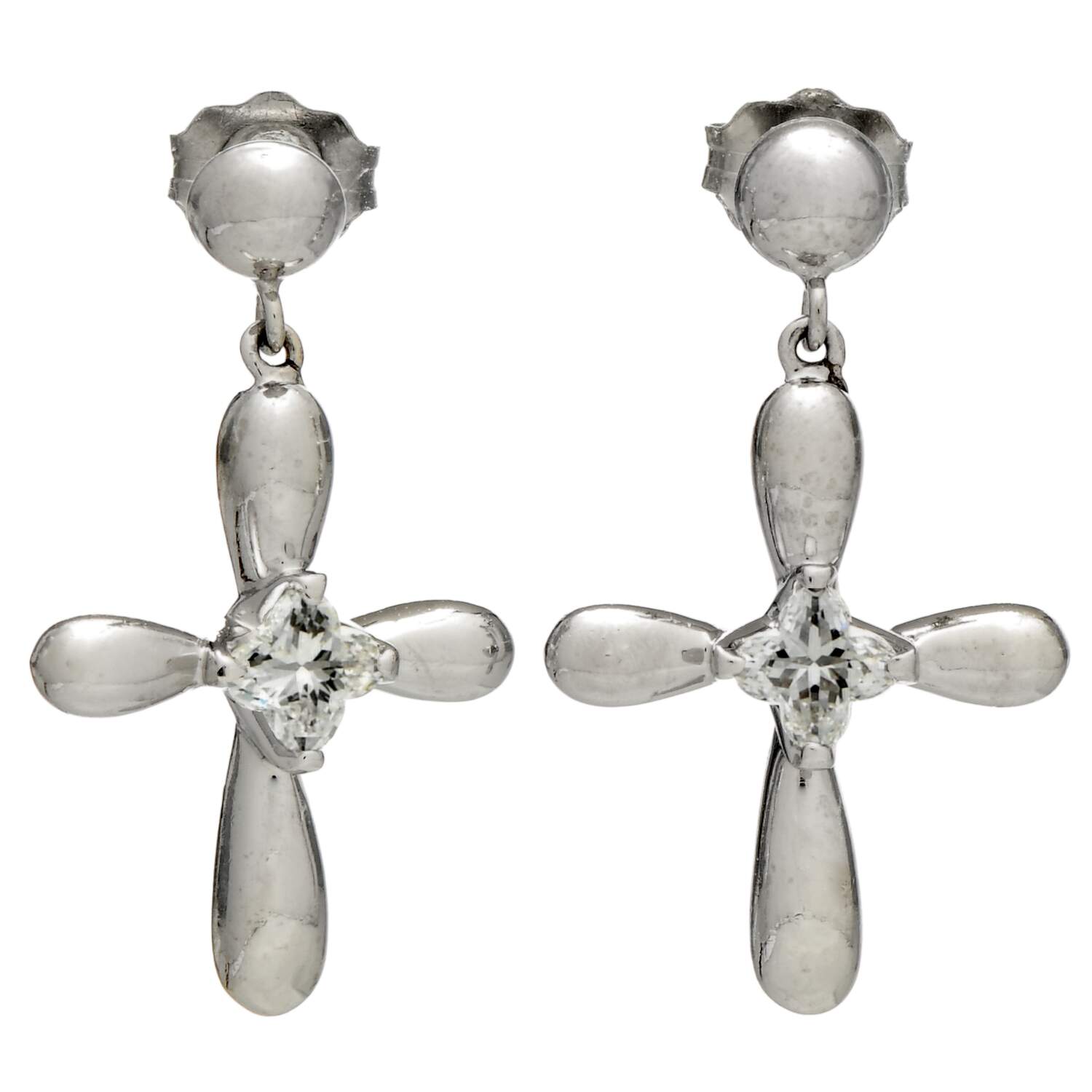 Platinum Fancy Cut Diamond (0.46) Cross Earrings-1