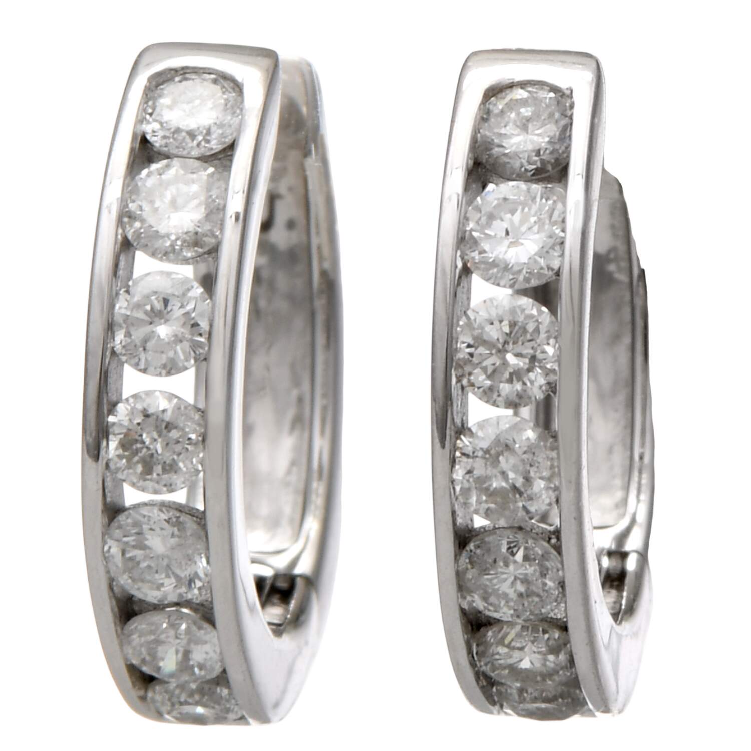 14KW Diamond (0.56) Channel Huggie Hoop Earrings-1