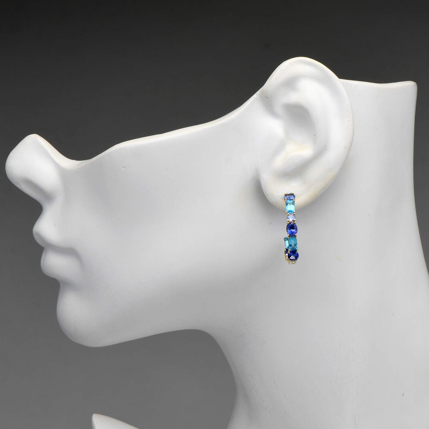 14KY Tanzanite(3.66) & Topaz(2.40) Hoop Earrings-3