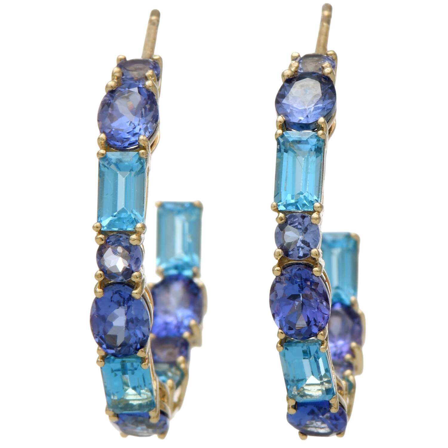 14KY Tanzanite(3.66) & Topaz(2.40) Hoop Earrings-1