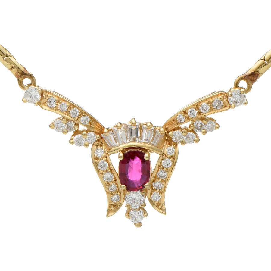 14KY Diamond(0.90) & Ruby(0.45) Status Necklace-1